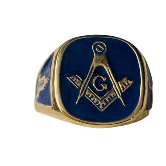 14 K Yellow gold with Blue enamel Masonic ring - Picture 1 of 10
